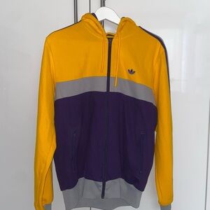 Adidas Yellow and Purple Bomber Sweater with Sporty Design